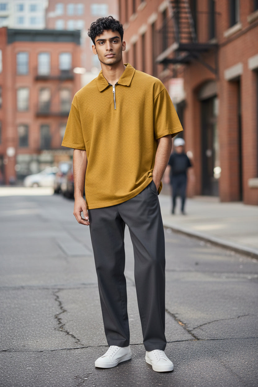 Men’s Polo Shirt with Front Metal Zipper
