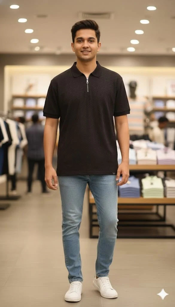 Men’s Polo Shirt with Front Metal Zipper