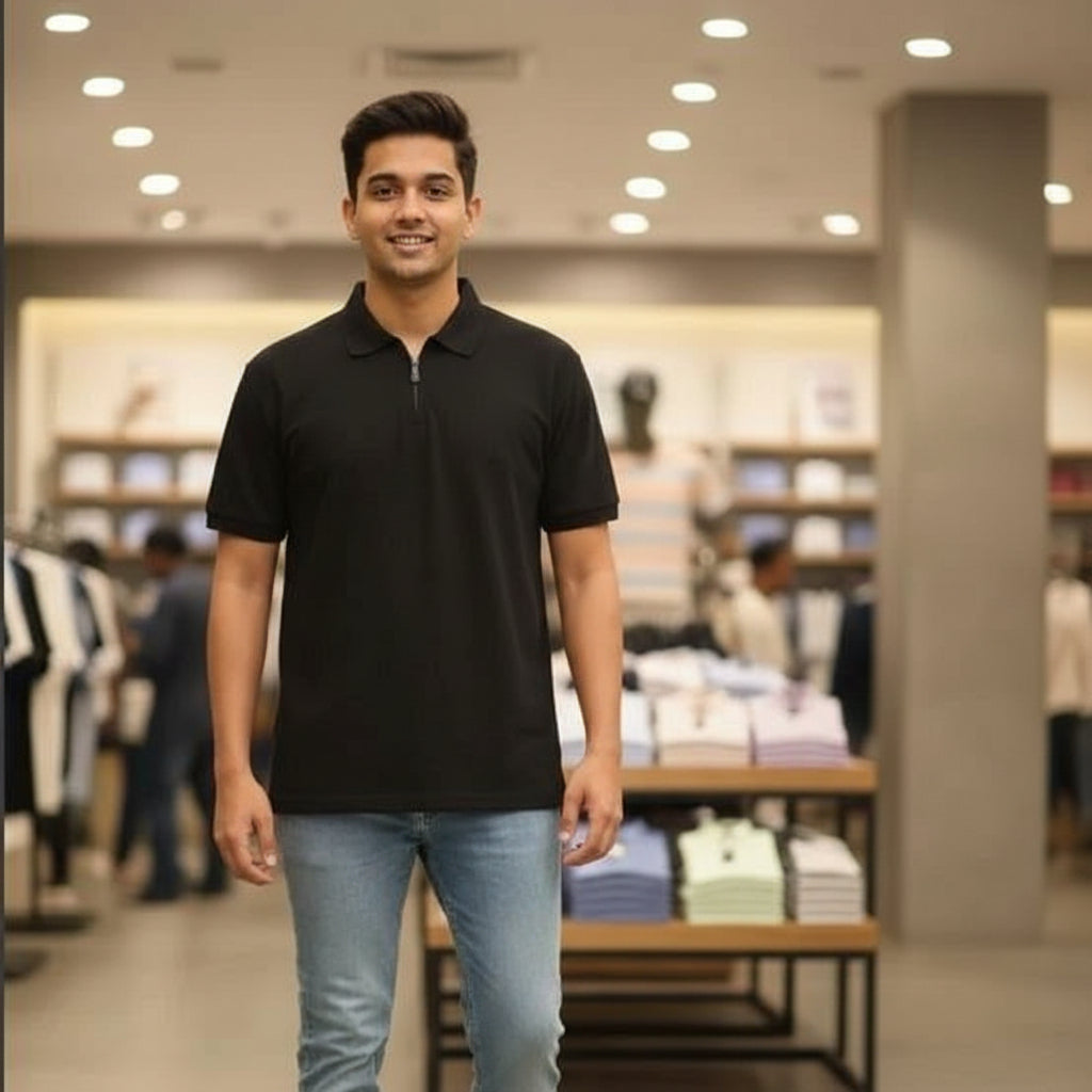 Men’s Polo Shirt with Front Metal Zipper