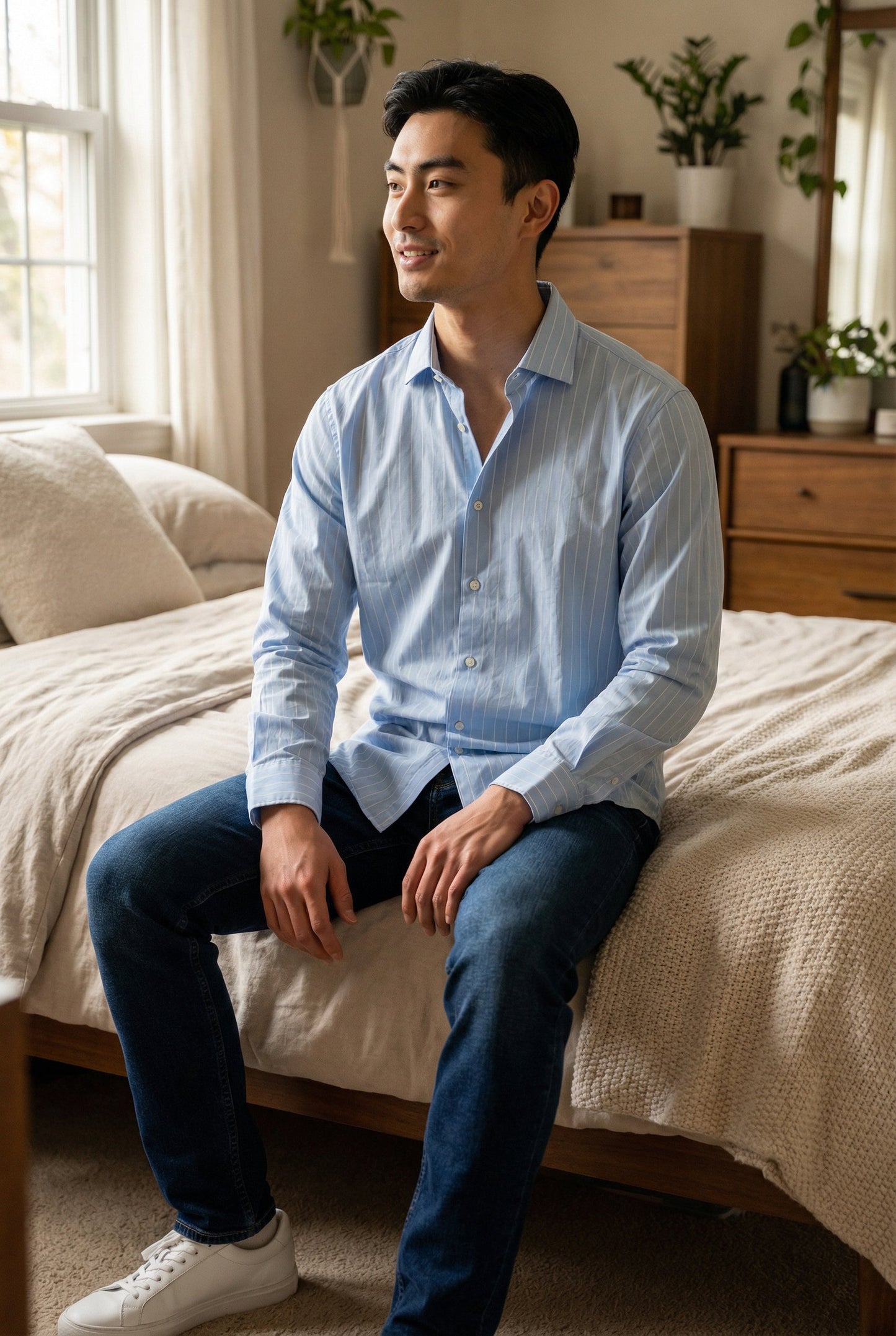 Calvin Klien Branded Men’s Classic Striped Formal Shirt – Sky Blue