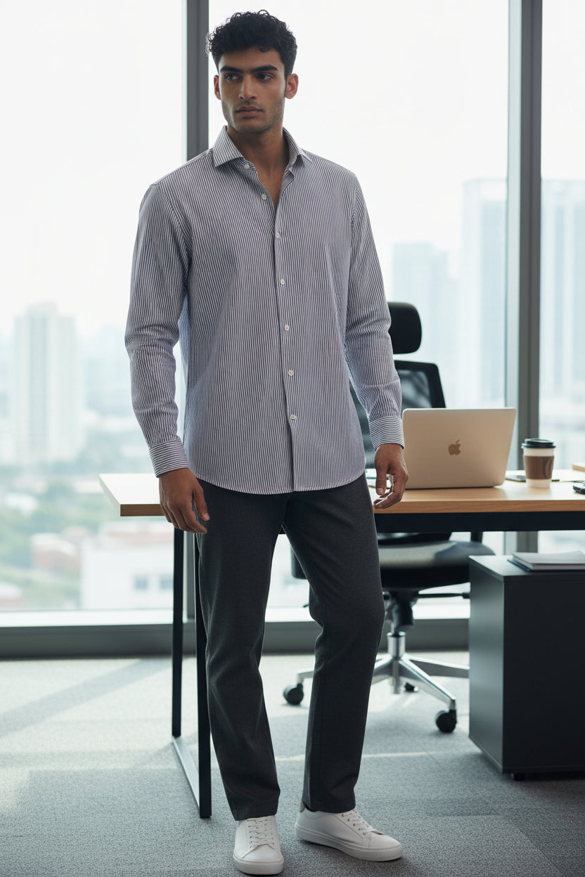 Calvin Klien Branded Men’s Classic Striped Formal Shirt – Navy