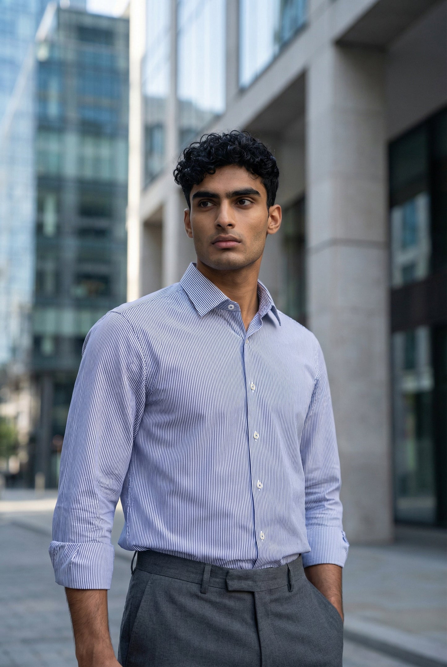 Calvin Klien Branded Men’s Classic Striped Formal Shirt – Navy