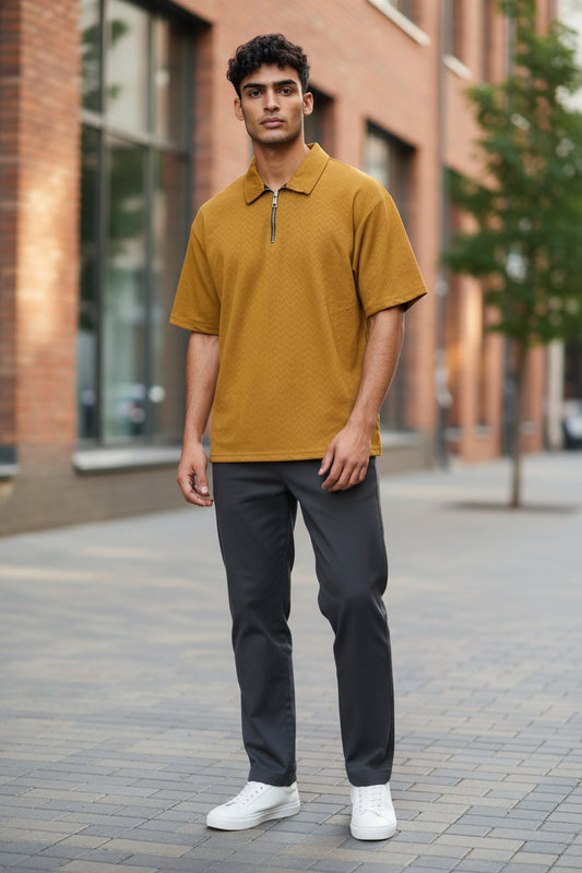 Men’s Polo Shirt with Front Metal Zipper