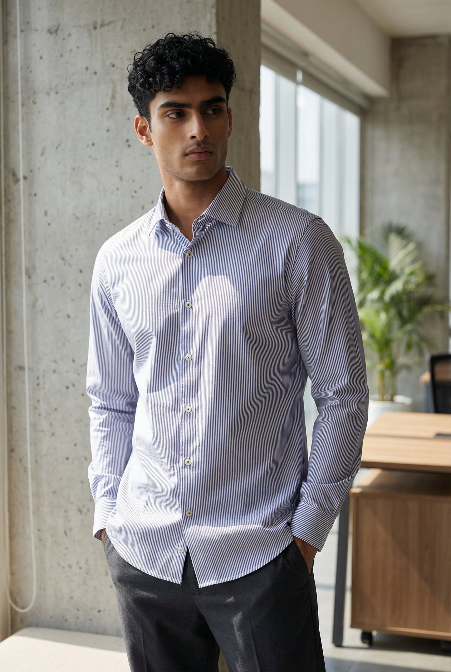 Calvin Klien Branded Men’s Classic Striped Formal Shirt – Navy