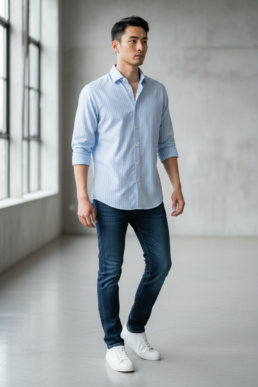 Calvin Klien Branded Men’s Classic Striped Formal Shirt – Sky Blue