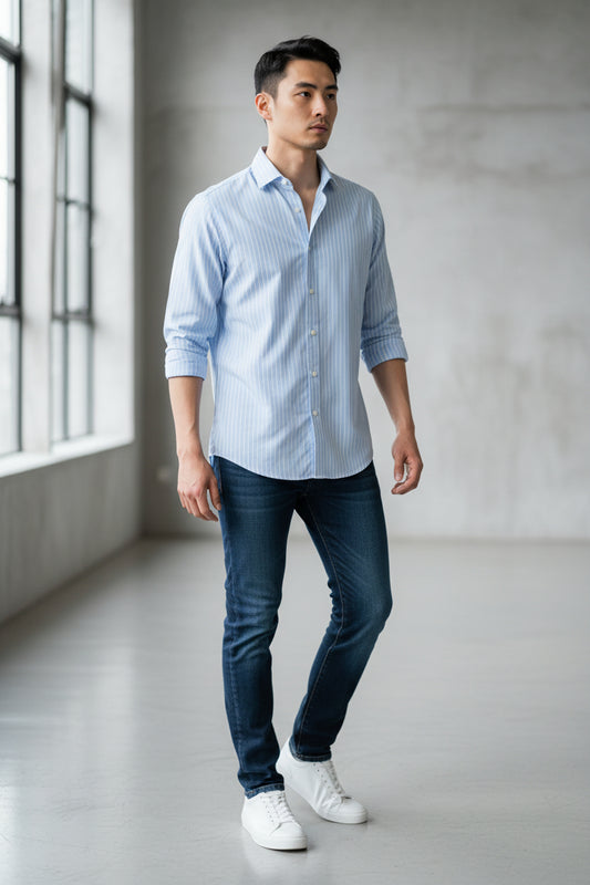 Calvin Klien Branded Men’s Classic Striped Formal Shirt – Sky Blue