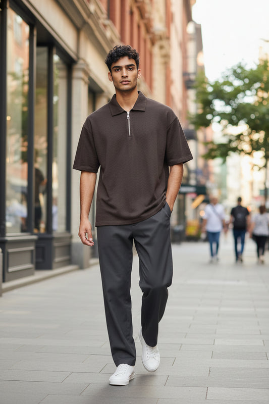 Men’s Polo Shirt with Front Metal Zipper