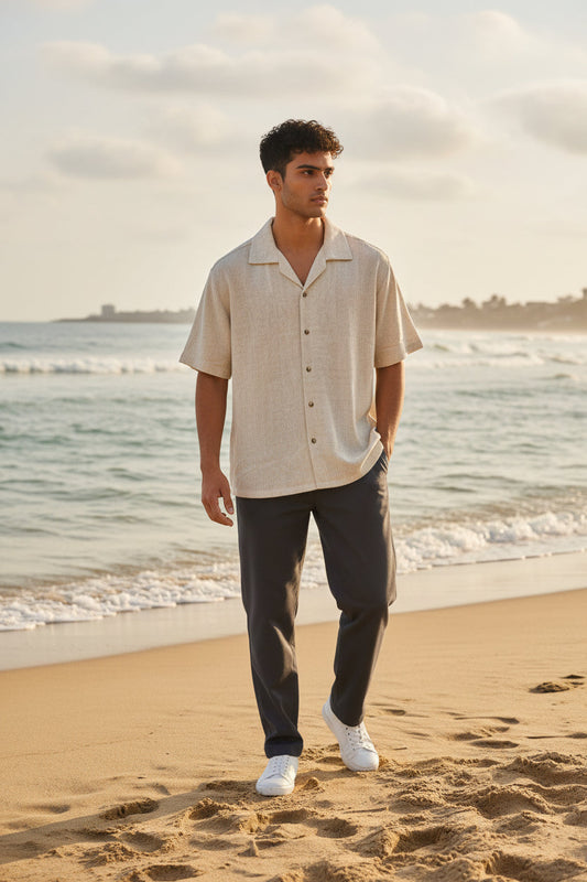 Pegador Branded Men’s Khaki Textured Short Sleeve Button-Down Shirt