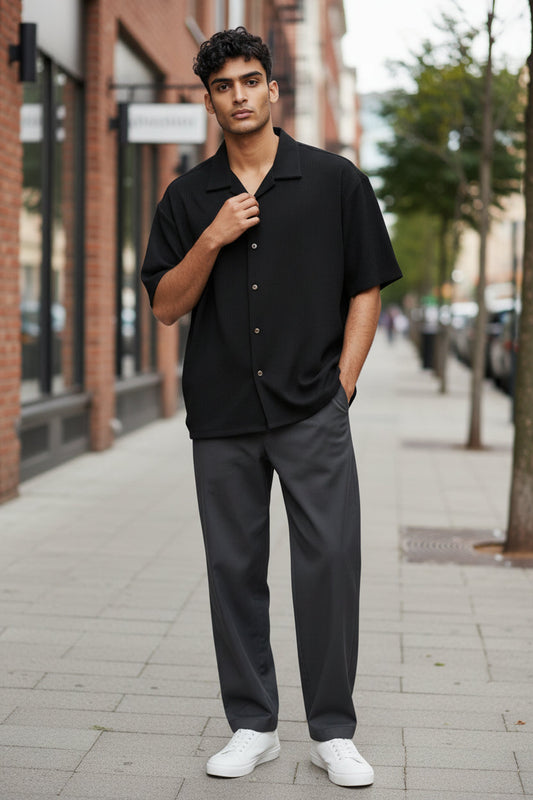 Pegador Branded Men’s Black Textured Short Sleeve Button-Down Shirt