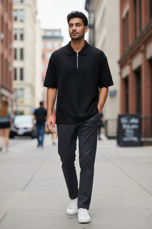 Men’s Polo Shirt with Front Metal Zipper