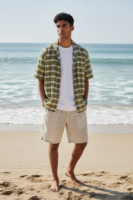 Pegador Branded Men’s Green Checked Short Sleeve Button-Down Shirt