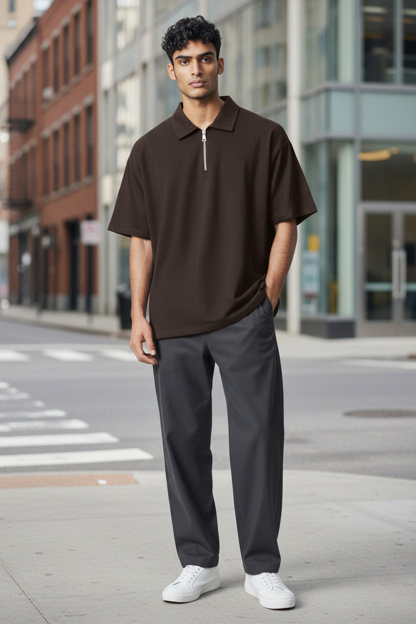 Men’s Polo Shirt with Front Metal Zipper